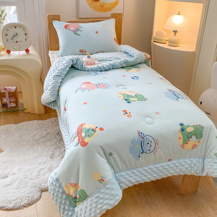 天瑜家纺 2025新款针织棉手包豆豆被儿童被大豆被被子被芯 手包边  太空恐龙蓝