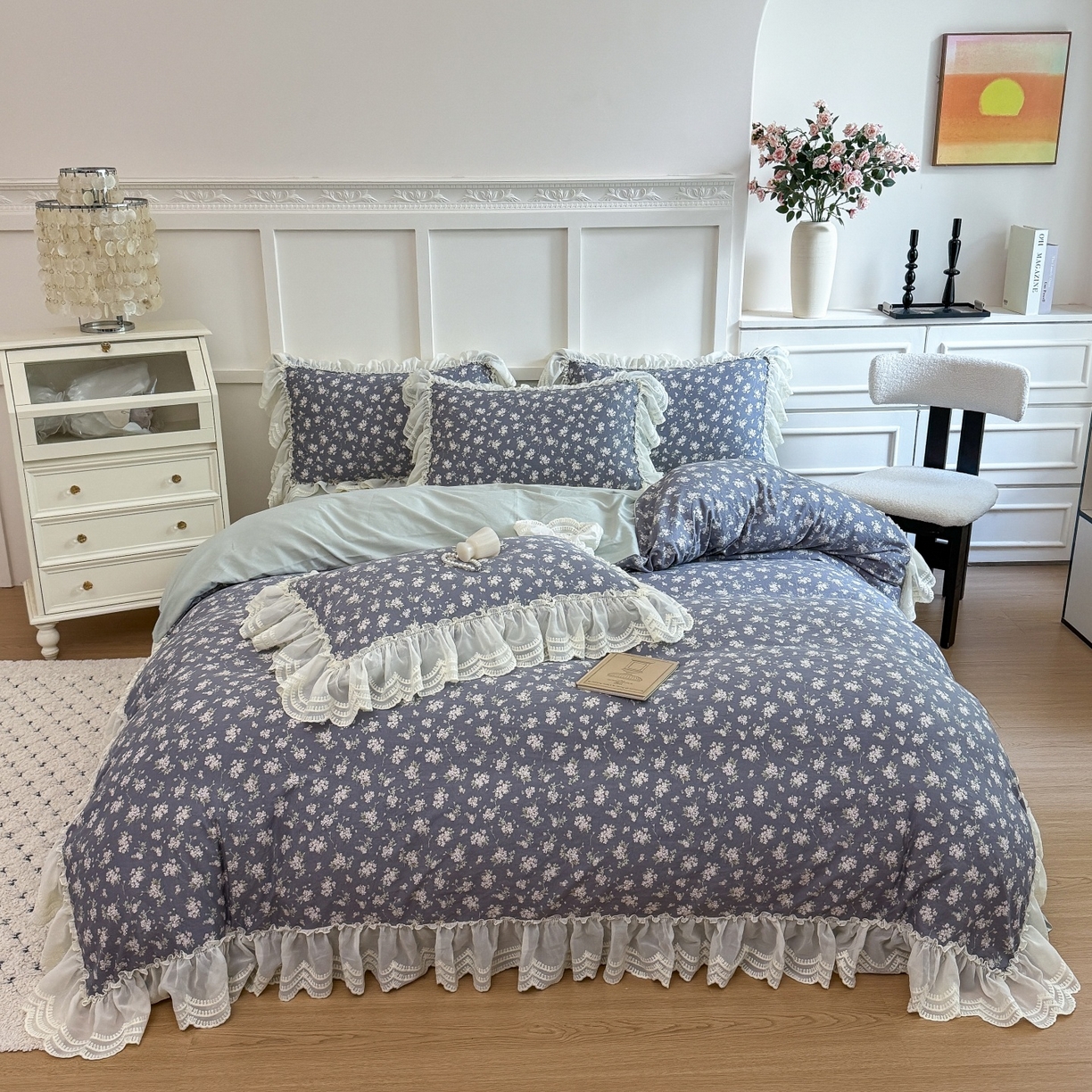 吾欢心 2025新款韩版蕾丝花边加厚原棉四件套 丛语