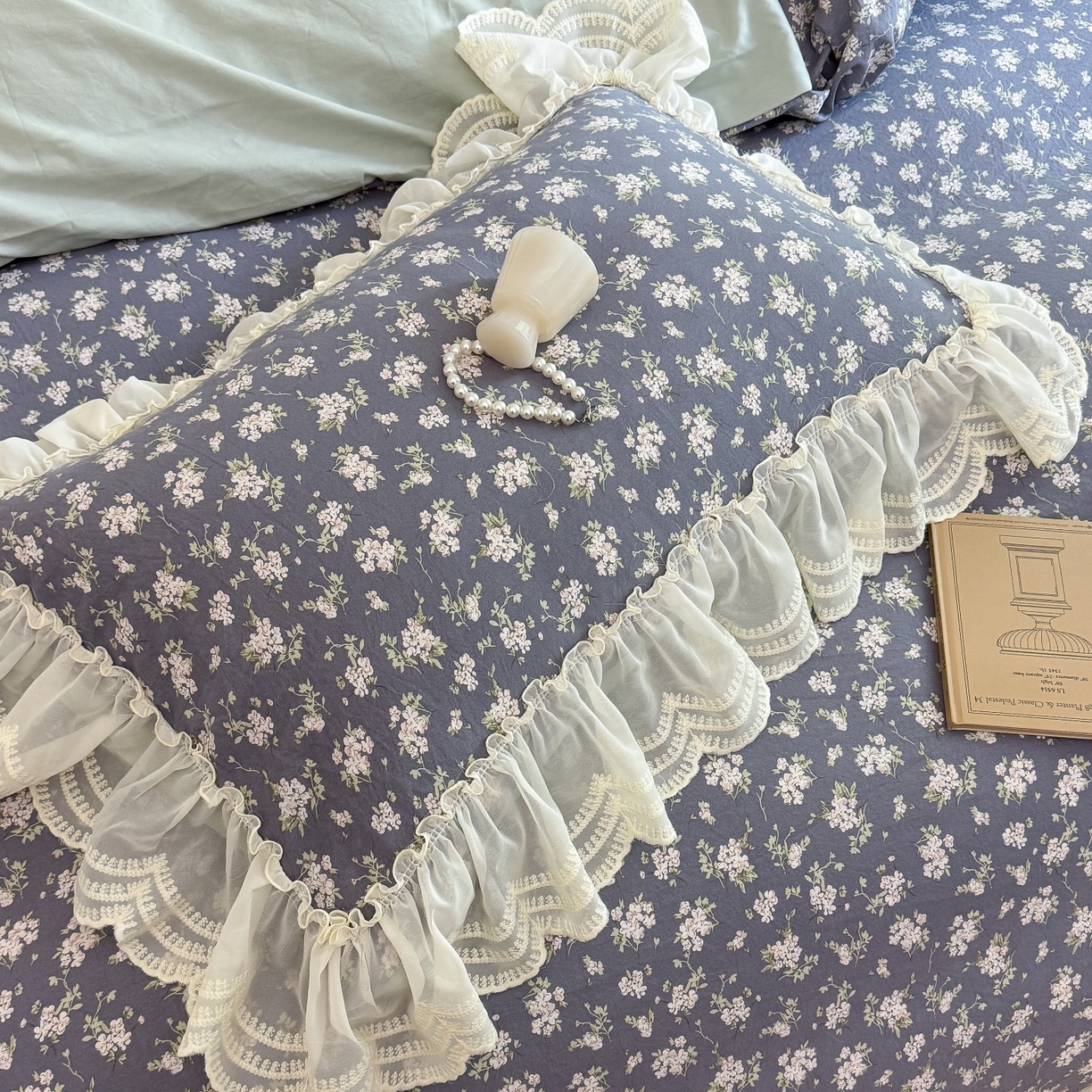 91家纺网 家纺一手货源 找家纺 吾欢心 2025新款韩版蕾丝花边加厚原棉四件套 丛语