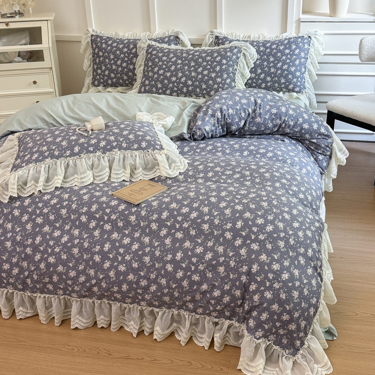 91家纺网 家纺一手货源 找家纺 吾欢心 2025新款韩版蕾丝花边加厚原棉四件套 丛语