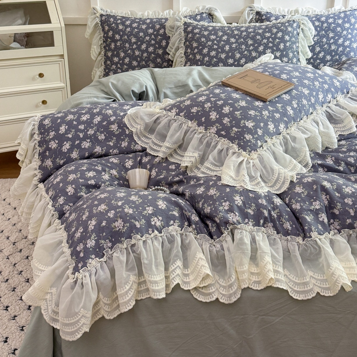 91家纺网 家纺一手货源 找家纺 吾欢心 2025新款韩版蕾丝花边加厚原棉四件套 丛语