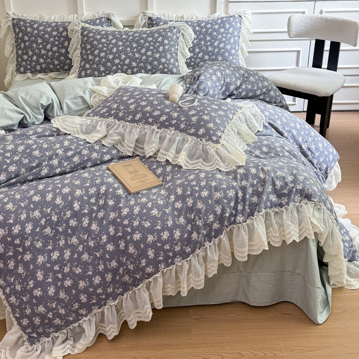 91家纺网 家纺一手货源 找家纺 吾欢心 2025新款韩版蕾丝花边加厚原棉四件套 丛语