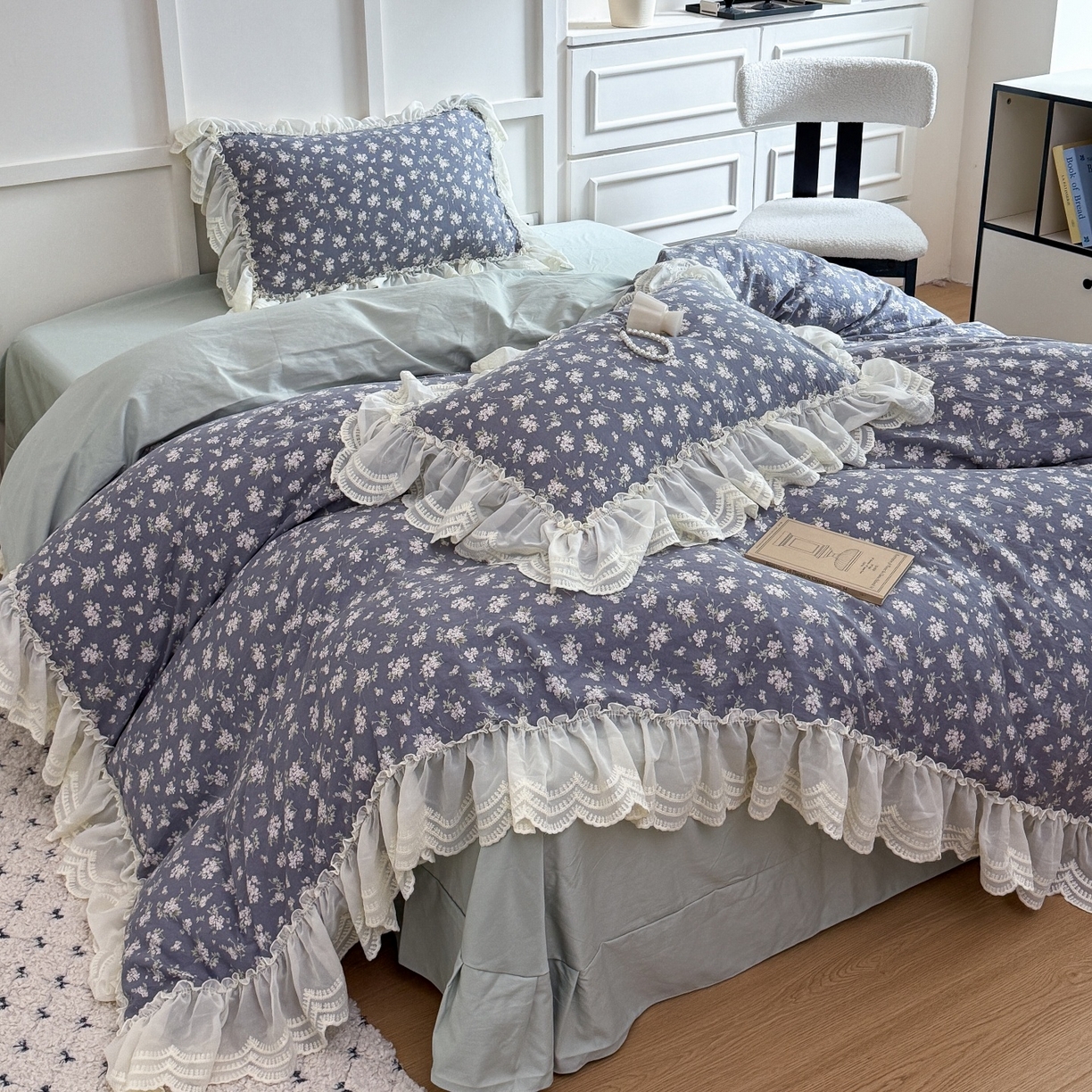 91家纺网 家纺一手货源 找家纺 吾欢心 2025新款韩版蕾丝花边加厚原棉四件套 丛语