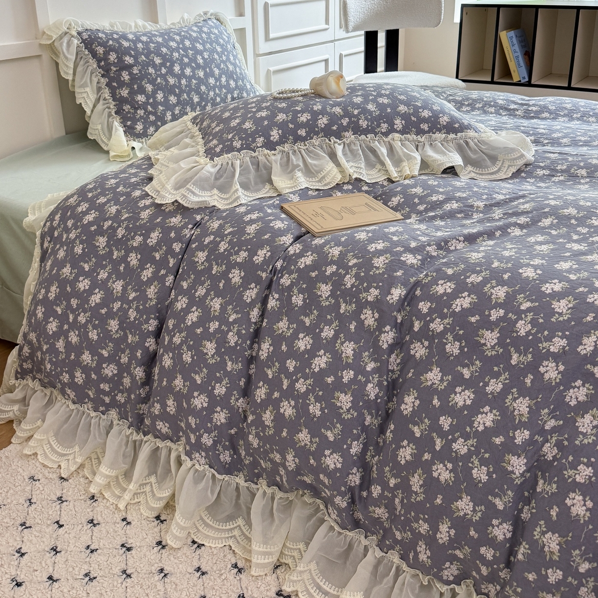 91家纺网 家纺一手货源 找家纺 吾欢心 2025新款韩版蕾丝花边加厚原棉四件套 丛语