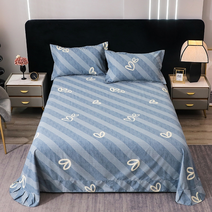 馨雅家纺 2025新款全棉纯棉磨毛系列床单单品床单单件单床单 一心一意-蓝