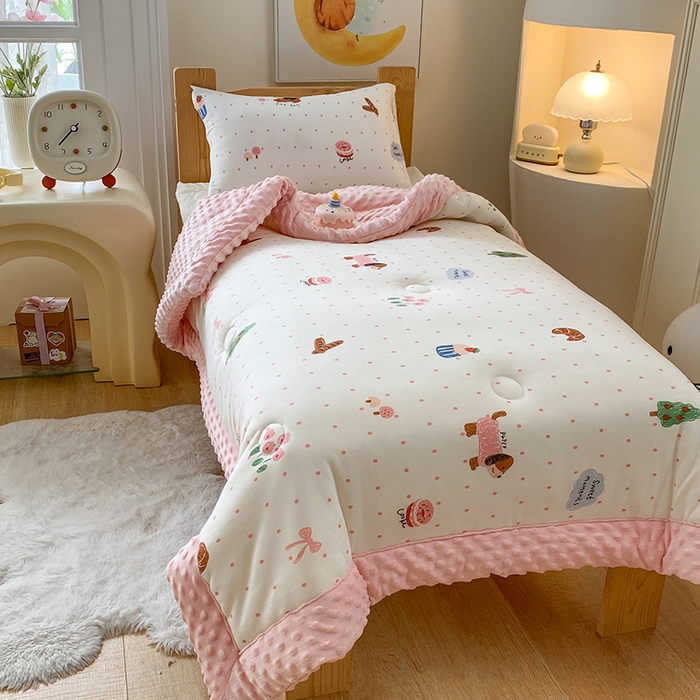 天瑜家纺 2025新款针织棉手包豆豆被儿童被大豆被被子被芯 手包边  甜心粉