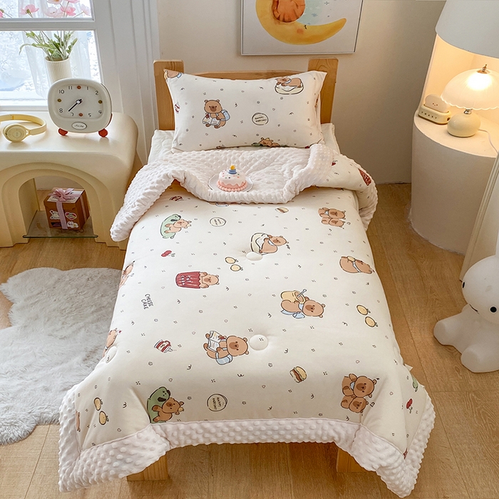 91家纺网 家纺一手货源 找家纺 天瑜家纺 2025新款针织棉手包豆豆被儿童被大豆被被子被芯 手包边  豚豚米