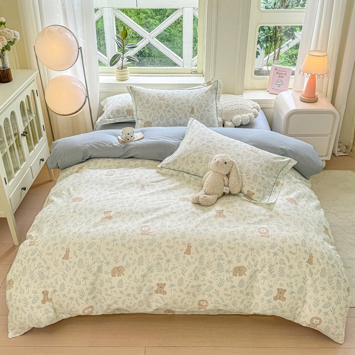 91家纺网 家纺一手货源 找家纺 凌鼎 2025新款多规格掉边13070全棉四件套 宠物狂欢