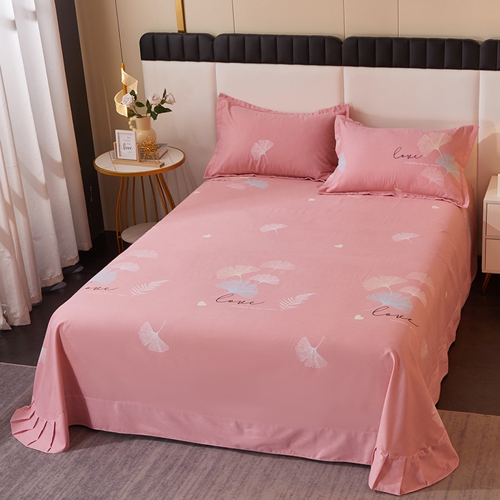 91家纺网 家纺一手货源 找家纺 馨雅家纺 2025新款全棉纯棉磨毛系列床单单品床单单件单床单 法香银杏-粉