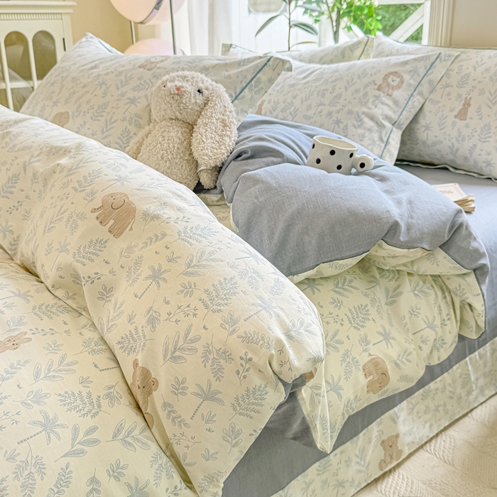 91家纺网 家纺一手货源 找家纺 凌鼎 2025新款多规格掉边13070全棉四件套 宠物狂欢