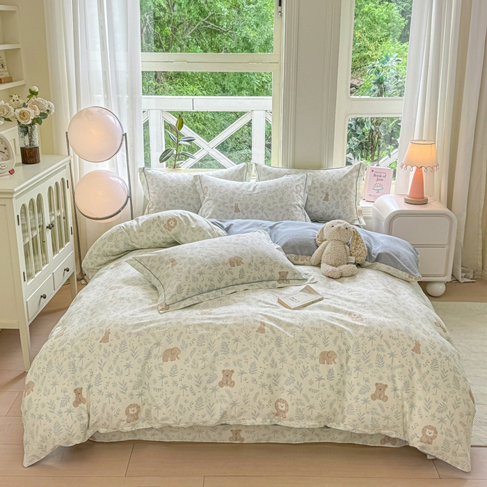 91家纺网 家纺一手货源 找家纺 凌鼎 2025新款多规格掉边13070全棉四件套 宠物狂欢