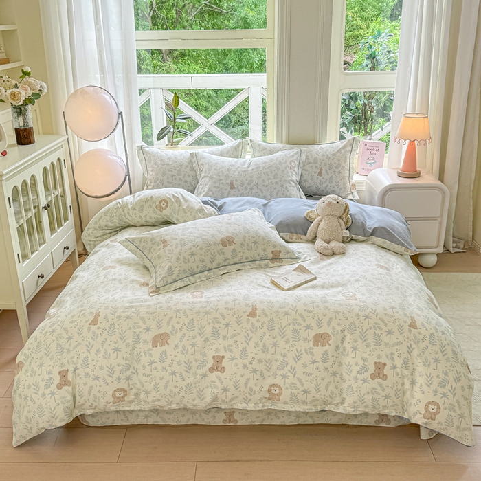 91家纺网 家纺一手货源 找家纺 凌鼎 2025新款多规格掉边13070全棉四件套 宠物狂欢