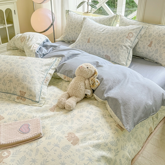 91家纺网 家纺一手货源 找家纺 凌鼎 2025新款多规格掉边13070全棉四件套 宠物狂欢