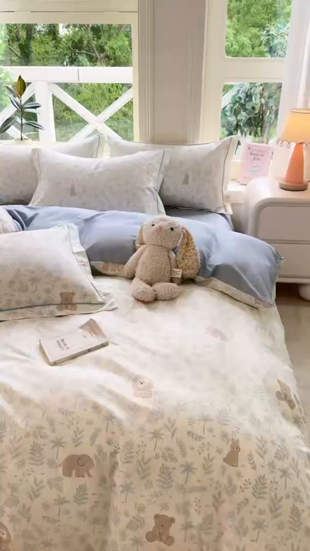 91家纺网 家纺一手货源 找家纺 凌鼎 2025新款多规格掉边13070全棉四件套 宠物狂欢