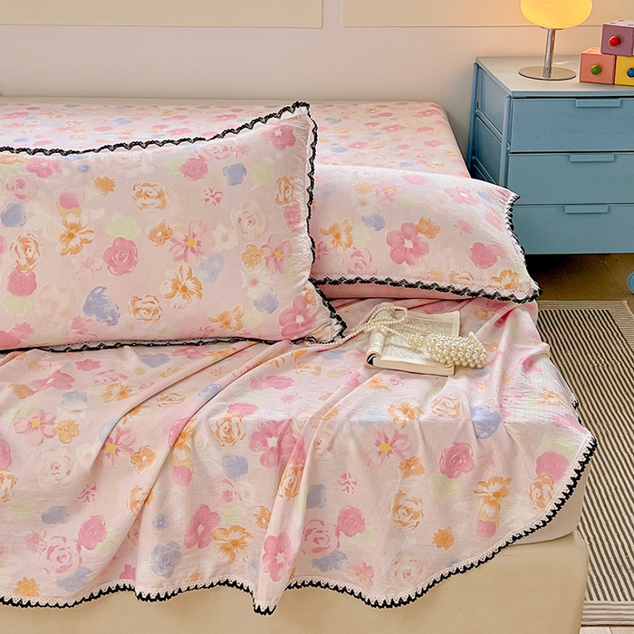 91家纺网 家纺一手货源 找家纺 （总）逸林家纺《原希尔顿逸林》 2025新款云感皱皱纱镂空花边床单单品床单单件单床单