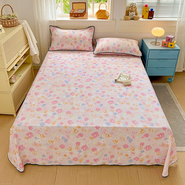 91家纺网 家纺一手货源 找家纺 （总）逸林家纺《原希尔顿逸林》 2025新款云感皱皱纱镂空花边床单单品床单单件单床单