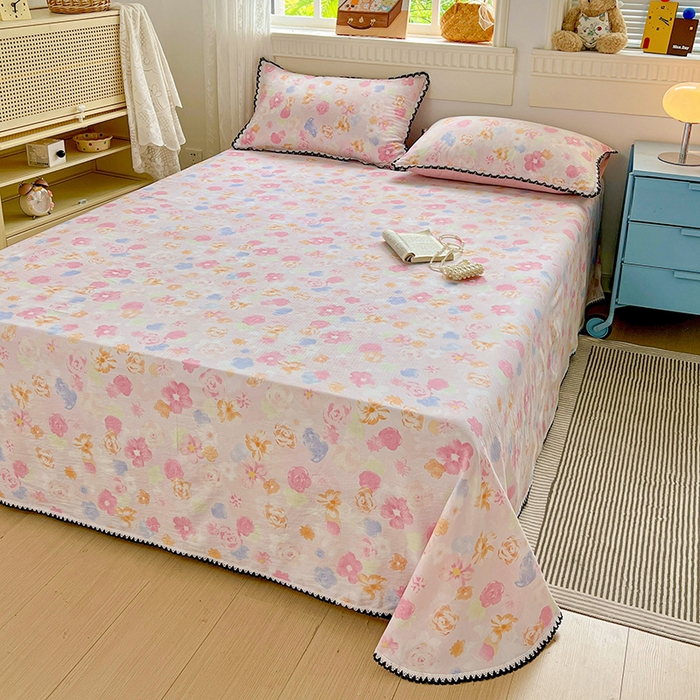 91家纺网 家纺一手货源 找家纺 （总）逸林家纺《原希尔顿逸林》 2025新款云感皱皱纱镂空花边床单单品床单单件单床单