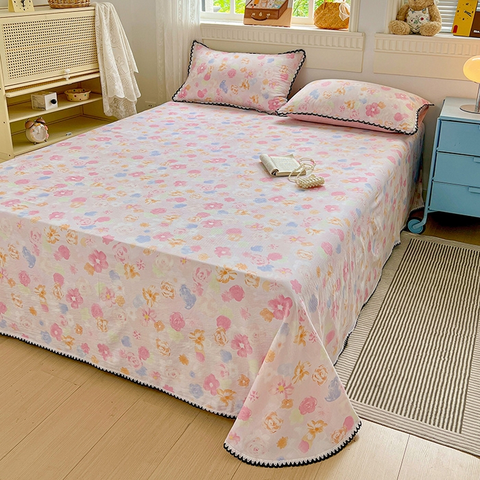 91家纺网 家纺一手货源 找家纺 逸林家纺《原希尔顿逸林》 2025新款云感皱皱纱镂空花边床单单品床单单件单床单 春风里