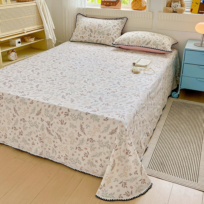 91家纺网 家纺一手货源 找家纺 逸林家纺《原希尔顿逸林》 2025新款云感皱皱纱镂空花边床单单品床单单件单床单 春晓