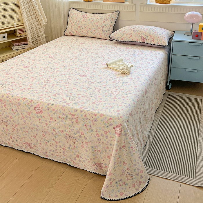 91家纺网 家纺一手货源 找家纺 （总）逸林家纺《原希尔顿逸林》 2025新款云感皱皱纱镂空花边床单单品床单单件单床单