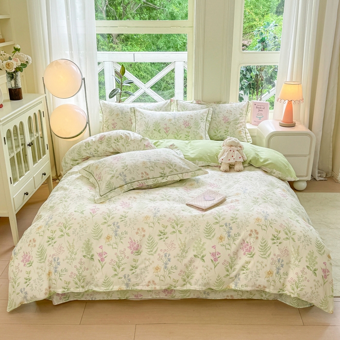 91家纺网 家纺一手货源 找家纺 凌鼎 2025新款多规格掉边13070全棉四件套 漫步花香