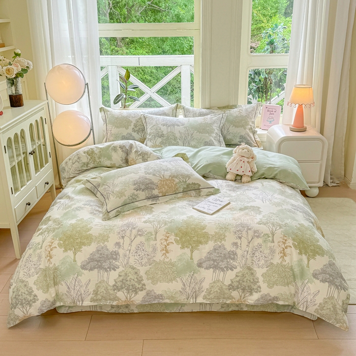 91家纺网 家纺一手货源 找家纺 凌鼎 2025新款多规格掉边13070全棉四件套 重庆森林