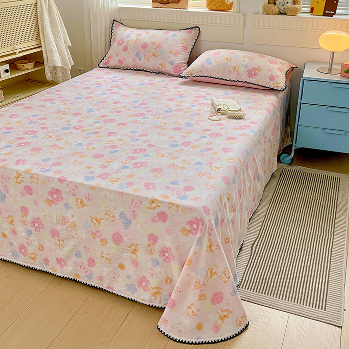 91家纺网 家纺一手货源 找家纺 逸林家纺《原希尔顿逸林》 2025新款云感皱皱纱镂空花边床单单品床单单件单床单 春风里