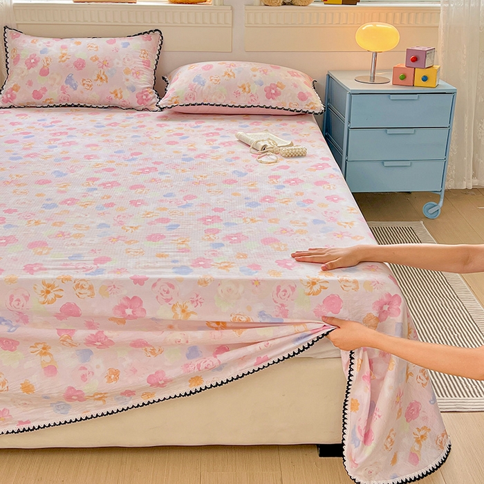 91家纺网 家纺一手货源 找家纺 逸林家纺《原希尔顿逸林》 2025新款云感皱皱纱镂空花边床单单品床单单件单床单 春风里