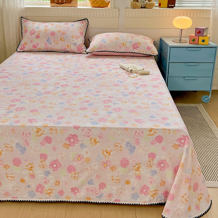 91家纺网 家纺一手货源 找家纺 逸林家纺《原希尔顿逸林》 2025新款云感皱皱纱镂空花边床单单品床单单件单床单 春风里