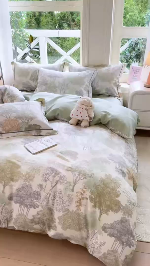 91家纺网 家纺一手货源 找家纺 凌鼎 2025新款多规格掉边13070全棉四件套 重庆森林