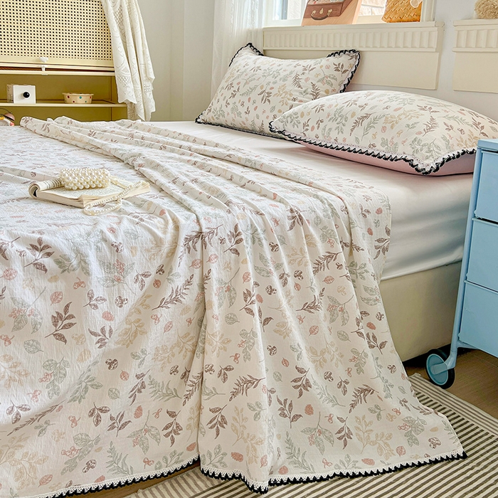 91家纺网 家纺一手货源 找家纺 逸林家纺《原希尔顿逸林》 2025新款云感皱皱纱镂空花边床单单品床单单件单床单 春晓