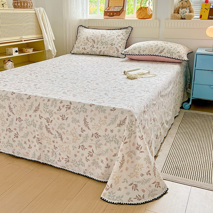 91家纺网 家纺一手货源 找家纺 逸林家纺《原希尔顿逸林》 2025新款云感皱皱纱镂空花边床单单品床单单件单床单 春晓