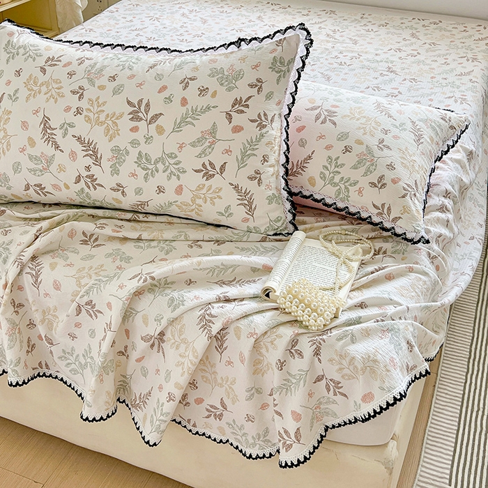 91家纺网 家纺一手货源 找家纺 逸林家纺《原希尔顿逸林》 2025新款云感皱皱纱镂空花边床单单品床单单件单床单 春晓