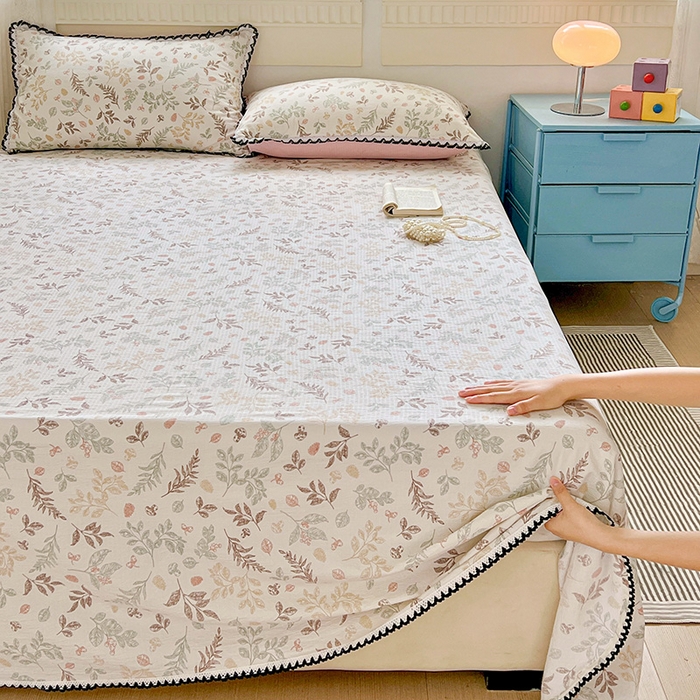 91家纺网 家纺一手货源 找家纺 逸林家纺《原希尔顿逸林》 2025新款云感皱皱纱镂空花边床单单品床单单件单床单 春晓