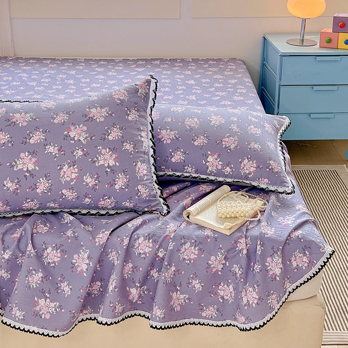 91家纺网 家纺一手货源 找家纺 逸林家纺《原希尔顿逸林》 2025新款云感皱皱纱镂空花边床单单品床单单件单床单 豆蔻