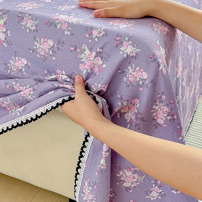 91家纺网 家纺一手货源 找家纺 逸林家纺《原希尔顿逸林》 2025新款云感皱皱纱镂空花边床单单品床单单件单床单 豆蔻