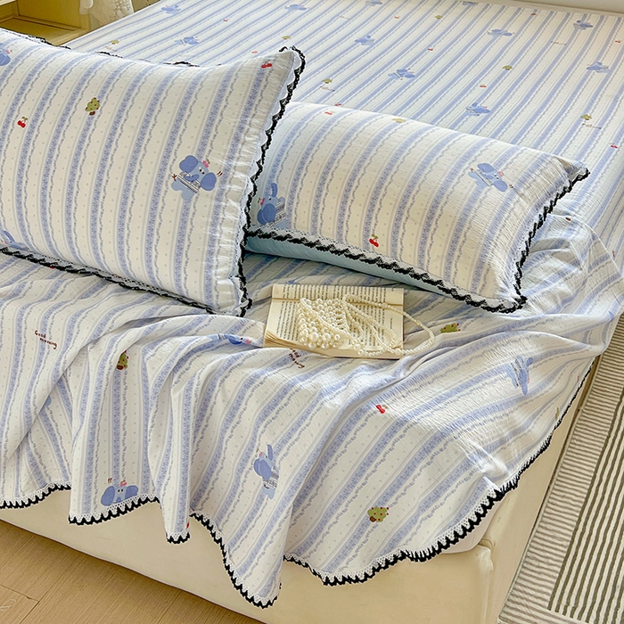 91家纺网 家纺一手货源 找家纺 逸林家纺《原希尔顿逸林》 2025新款云感皱皱纱镂空花边床单单品床单单件单床单 墩撴小象