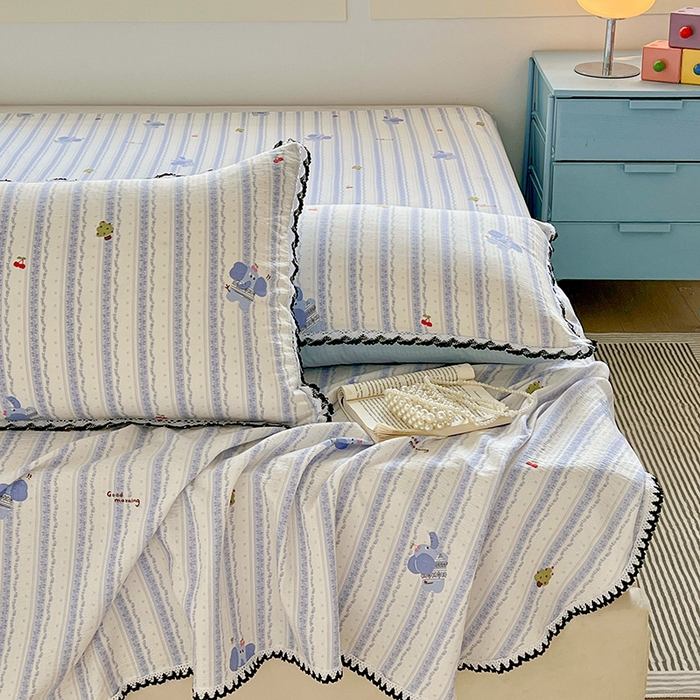 91家纺网 家纺一手货源 找家纺 逸林家纺《原希尔顿逸林》 2025新款云感皱皱纱镂空花边床单单品床单单件单床单 墩撴小象