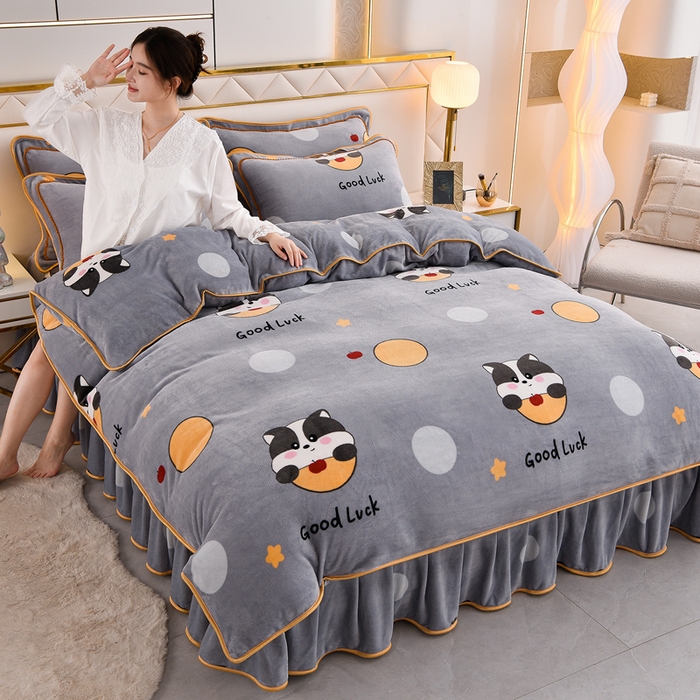 91家纺网 家纺一手货源 找家纺 （总）2025新款牛奶绒印花床裙四件套系列-四件套