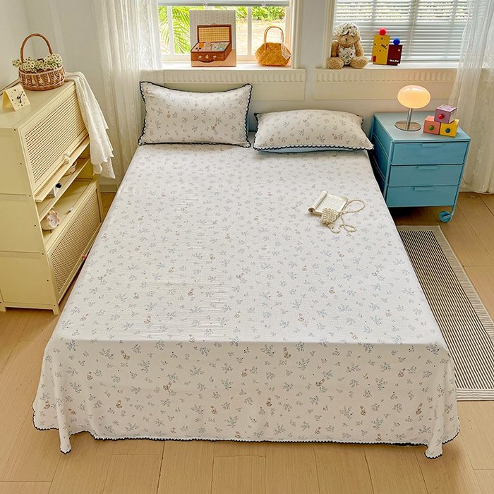 91家纺网 家纺一手货源 找家纺 逸林家纺《原希尔顿逸林》 2025新款云感皱皱纱镂空花边床单单品床单单件单床单 花间兔