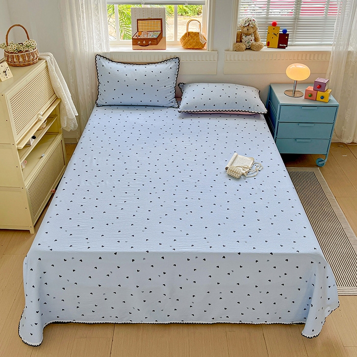 91家纺网 家纺一手货源 找家纺 逸林家纺《原希尔顿逸林》 2025新款云感皱皱纱镂空花边床单单品床单单件单床单 怦然心动