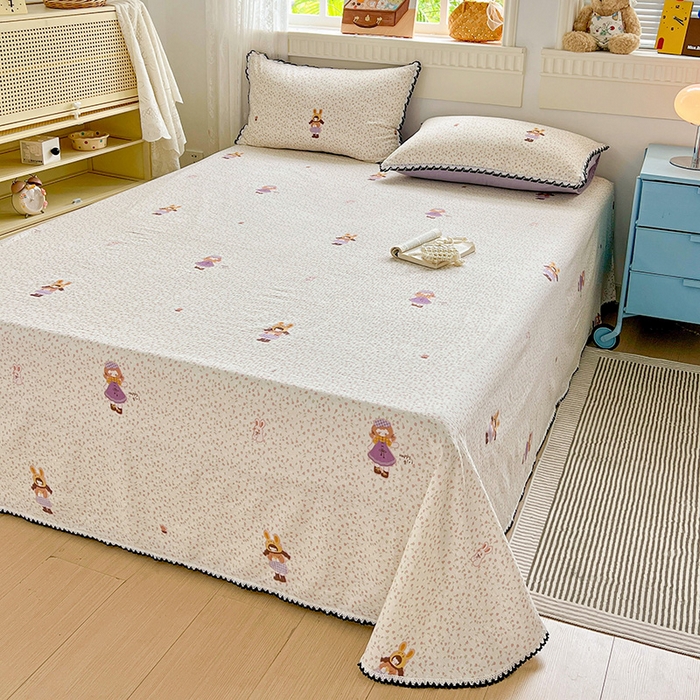 91家纺网 家纺一手货源 找家纺 逸林家纺《原希尔顿逸林》 2025新款云感皱皱纱镂空花边床单单品床单单件单床单 小花萝莉