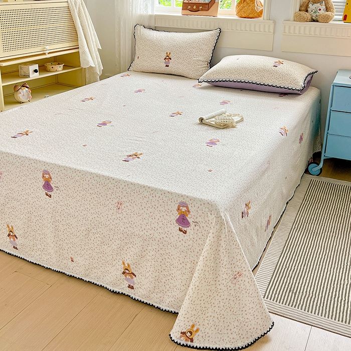 91家纺网 家纺一手货源 找家纺 逸林家纺《原希尔顿逸林》 2025新款云感皱皱纱镂空花边床单单品床单单件单床单 小花萝莉