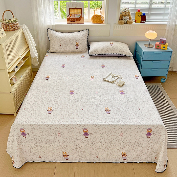 91家纺网 家纺一手货源 找家纺 逸林家纺《原希尔顿逸林》 2025新款云感皱皱纱镂空花边床单单品床单单件单床单 小花萝莉