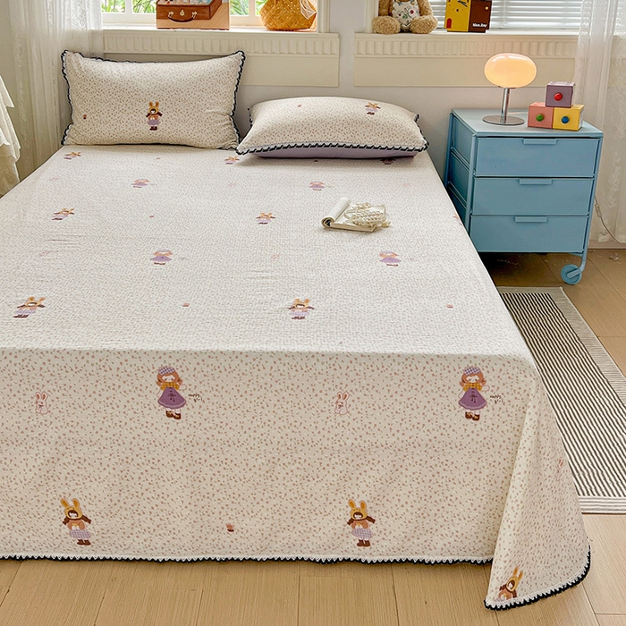 91家纺网 家纺一手货源 找家纺 逸林家纺《原希尔顿逸林》 2025新款云感皱皱纱镂空花边床单单品床单单件单床单 小花萝莉