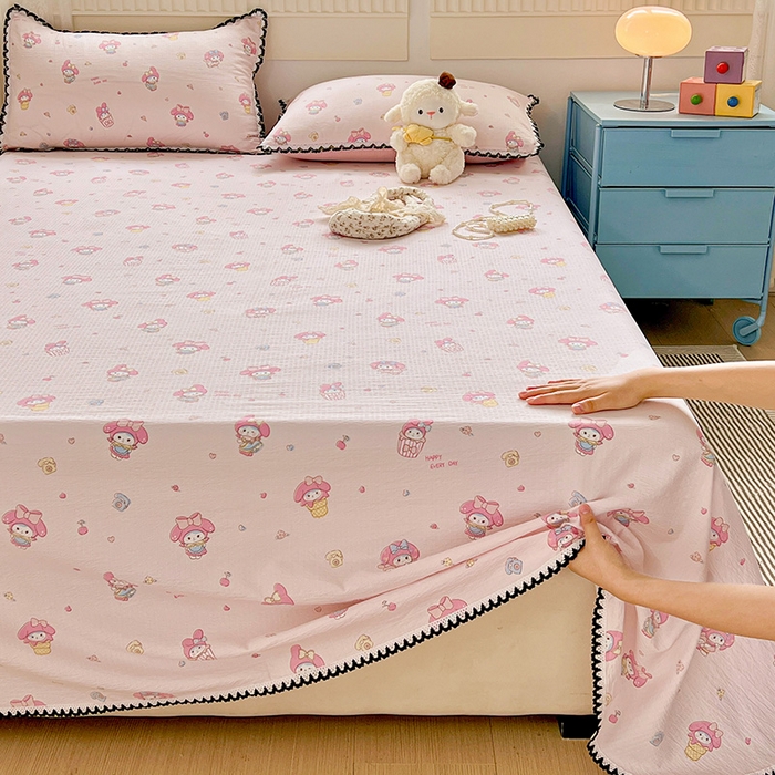 91家纺网 家纺一手货源 找家纺 逸林家纺《原希尔顿逸林》 2025新款云感皱皱纱镂空花边床单单品床单单件单床单 小鸥