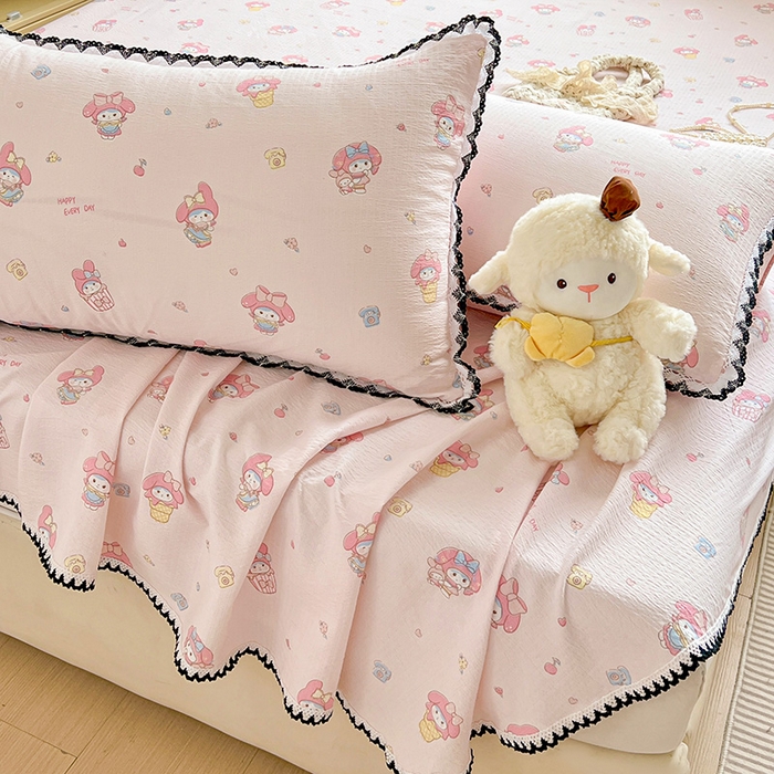 91家纺网 家纺一手货源 找家纺 逸林家纺《原希尔顿逸林》 2025新款云感皱皱纱镂空花边床单单品床单单件单床单 小鸥