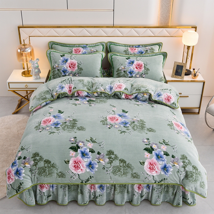 91家纺网 家纺一手货源 找家纺 2025新款牛奶绒印花床裙四件套系列-四件套 繁花似锦