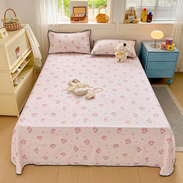 91家纺网 家纺一手货源 找家纺 逸林家纺《原希尔顿逸林》 2025新款云感皱皱纱镂空花边床单单品床单单件单床单 小鸥