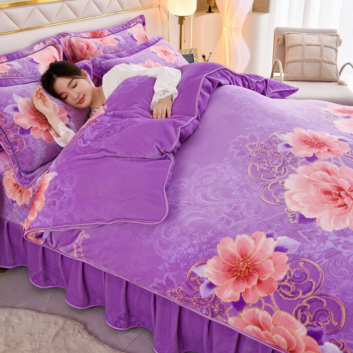 91家纺网 家纺一手货源 找家纺 2025新款牛奶绒印花床裙四件套系列-四件套 国色天香